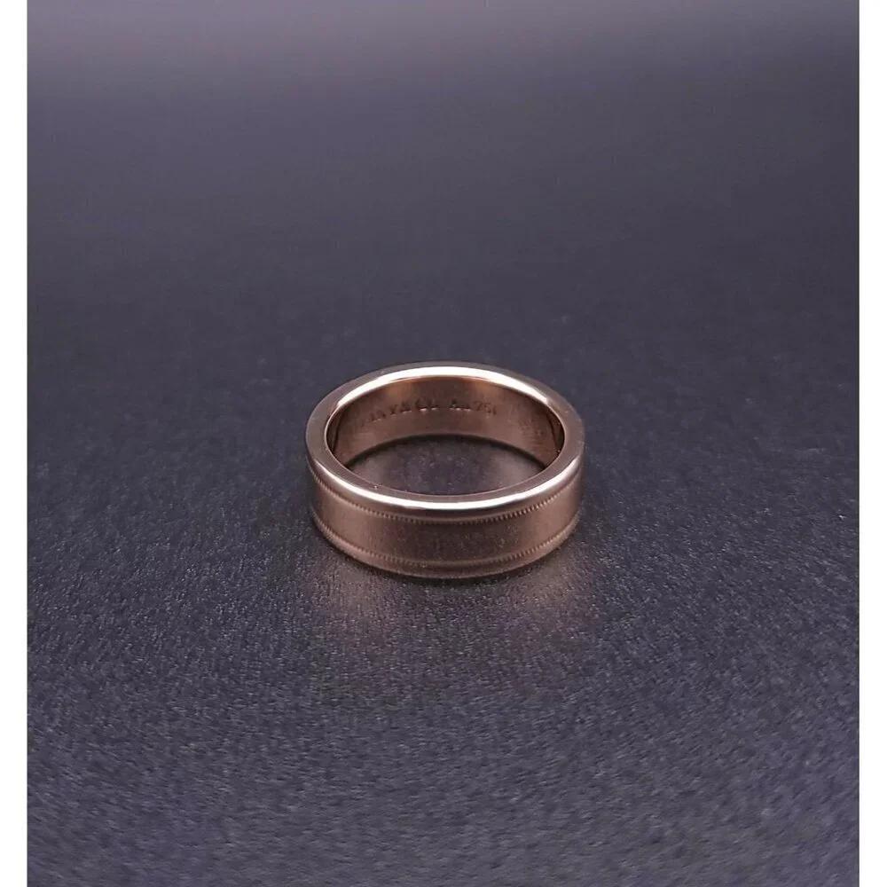 Tiffany & Co 18kt Rose Gold Together Double Milgrain 6mm Wedding Band Size 6.5
